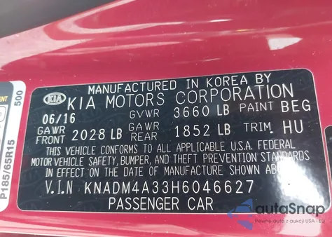 2017 Kia Rio Lx из США, поврежденный, VIN KNADM4A33H6046627